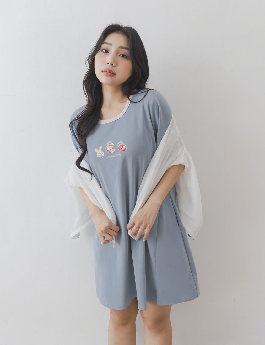Contrast Crew Neck Hand-Drawn Print Plus Size Dress (Illustrator Collaboration)