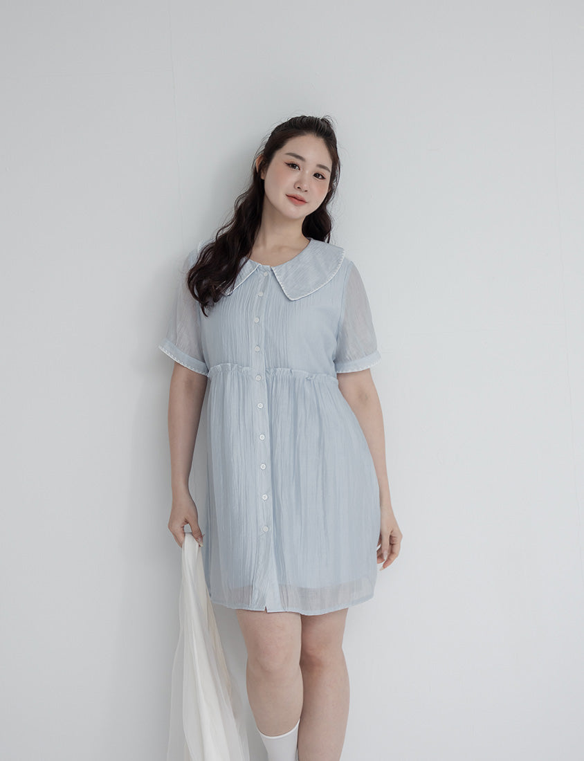 Crinkle Contrast Button-Up Plus Size Mini Dress