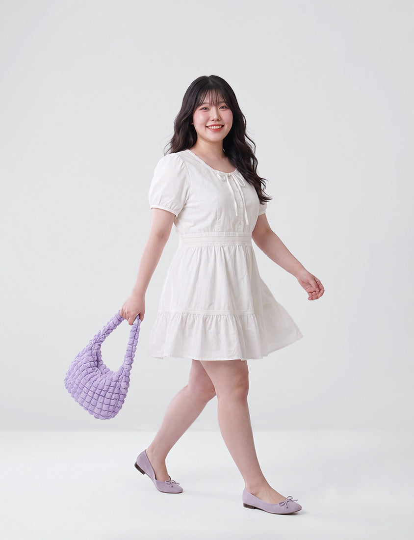 Tie Crew Neck Lace Panel Plus Size Mini Dress