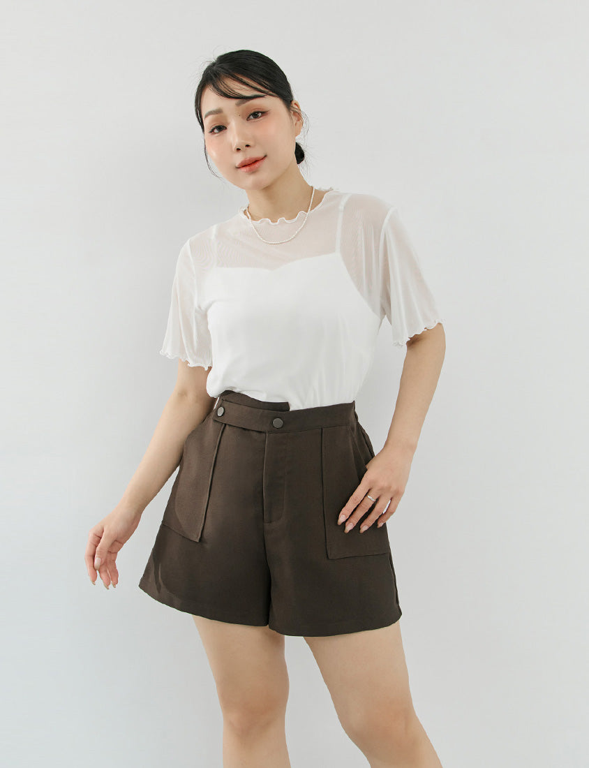 MISS. Ruffle Trim Sheer Plus Size Short Sleeve Top