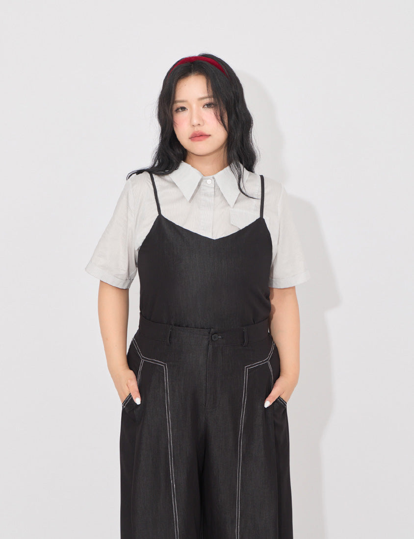 MORE U Pinstripe Side-Tie Plus Size Shirt