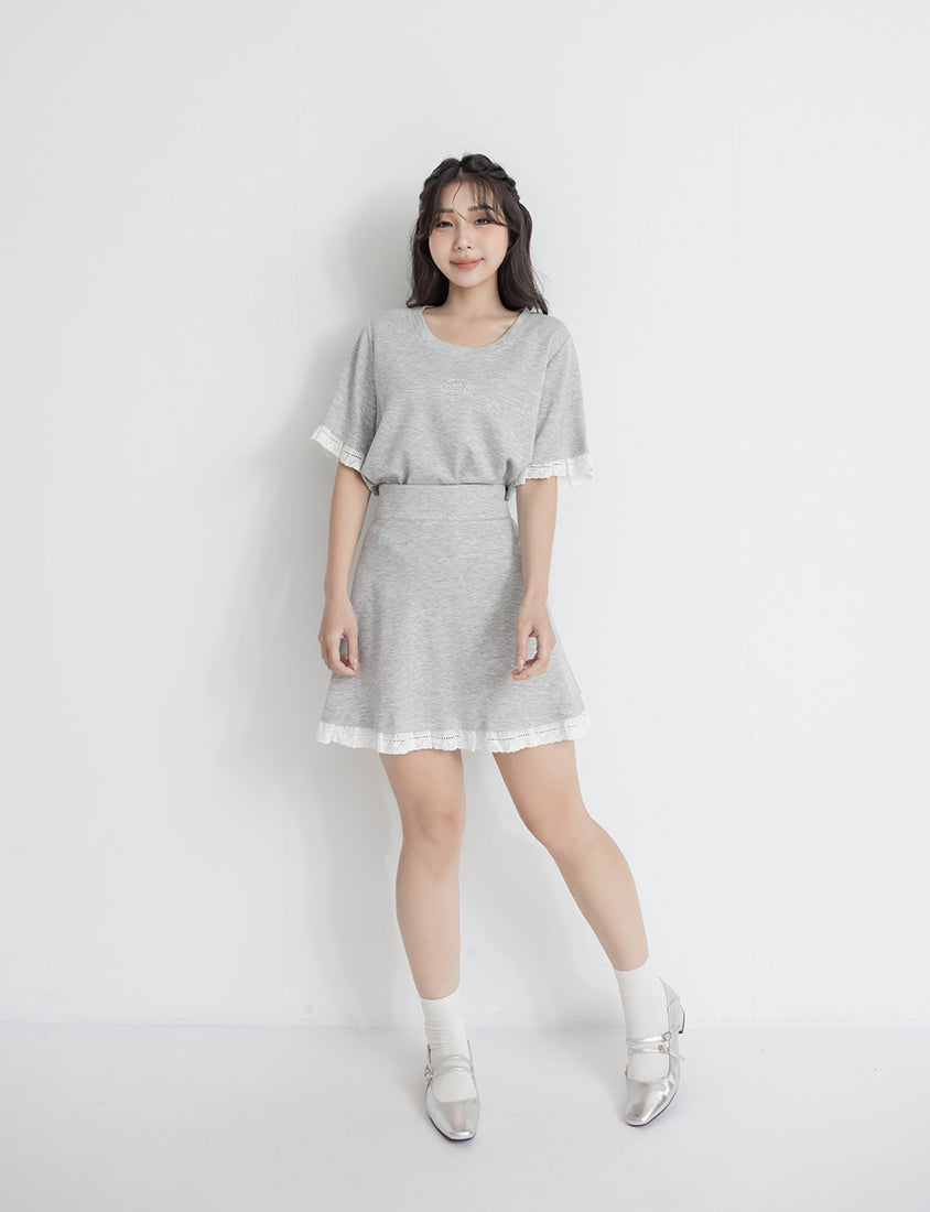Lace Trim Floral Cloud Cotton Plus Size Tee