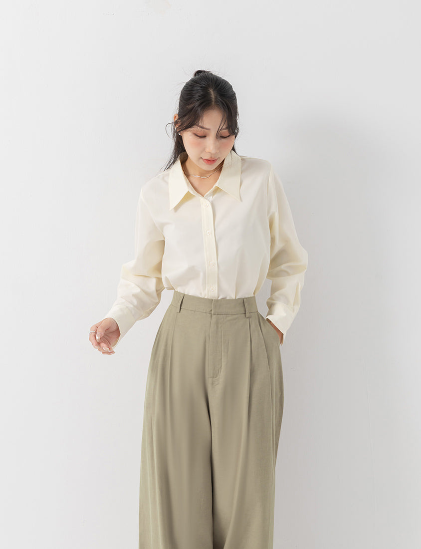 MISS. Easy-Care Contrast Color Long Sleeve Plus Size Shirt