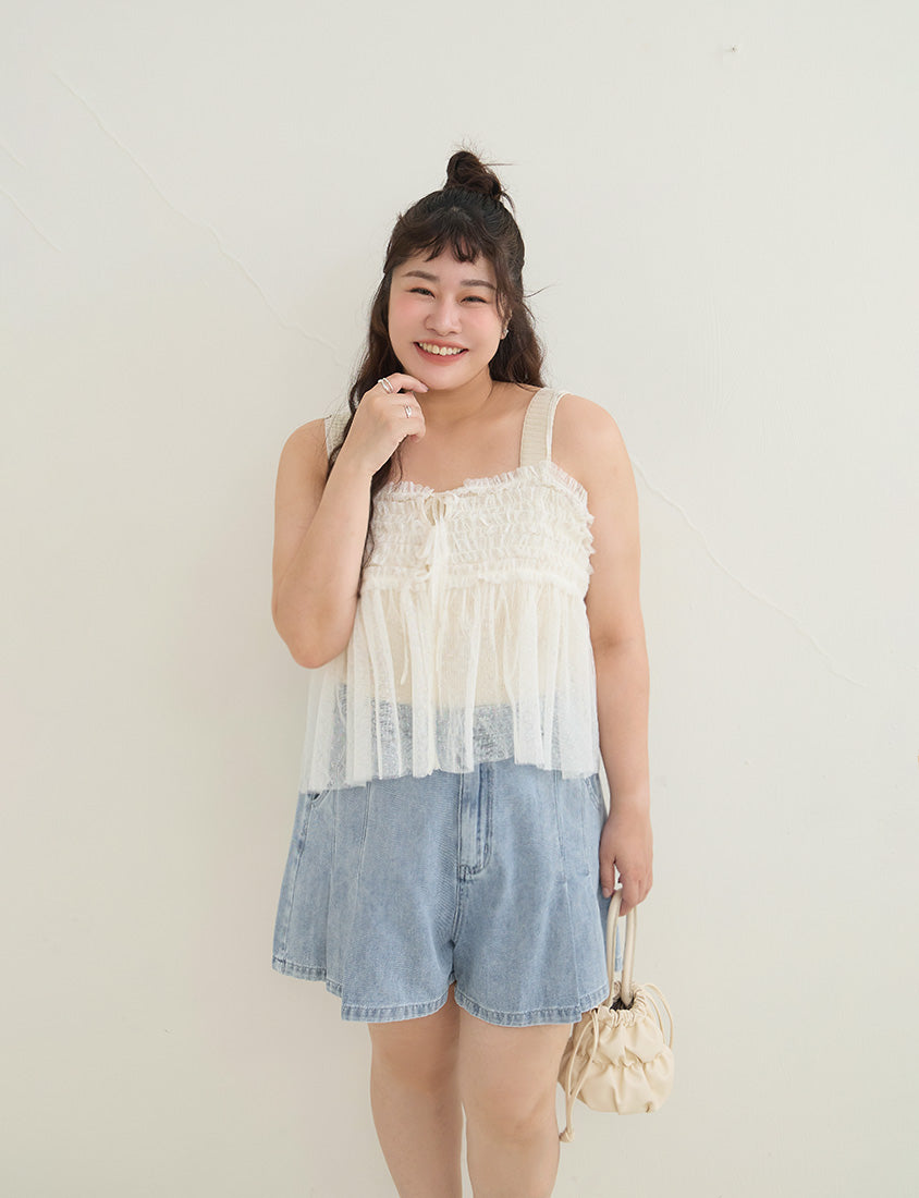 2-Way Japanese Polka Dot Mesh Plus Size Cami Top