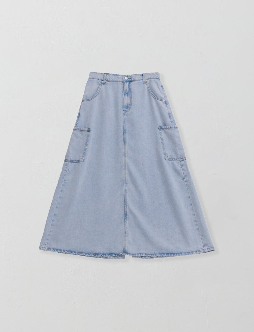 Cooling Lyocell Silky Denim Utility Plus Size Maxi Skirt