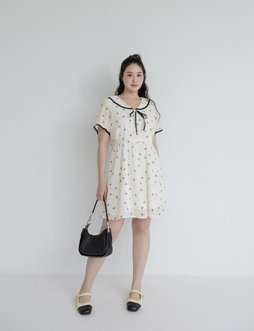 All-Over Bow Collared Plus Size Mini Dress