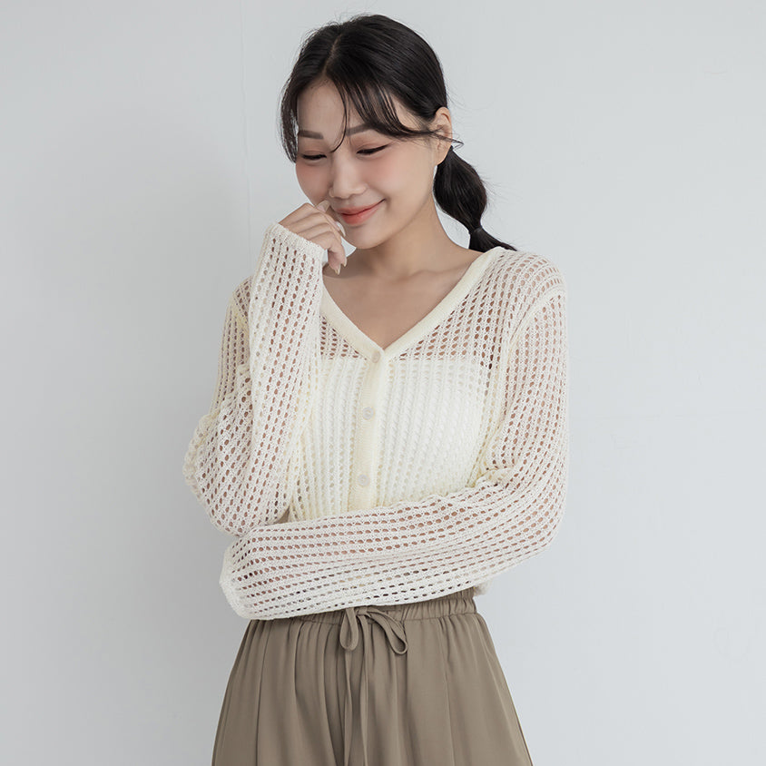 V-Neck Ice Silk Openwork Knit Plus Size Cardigan