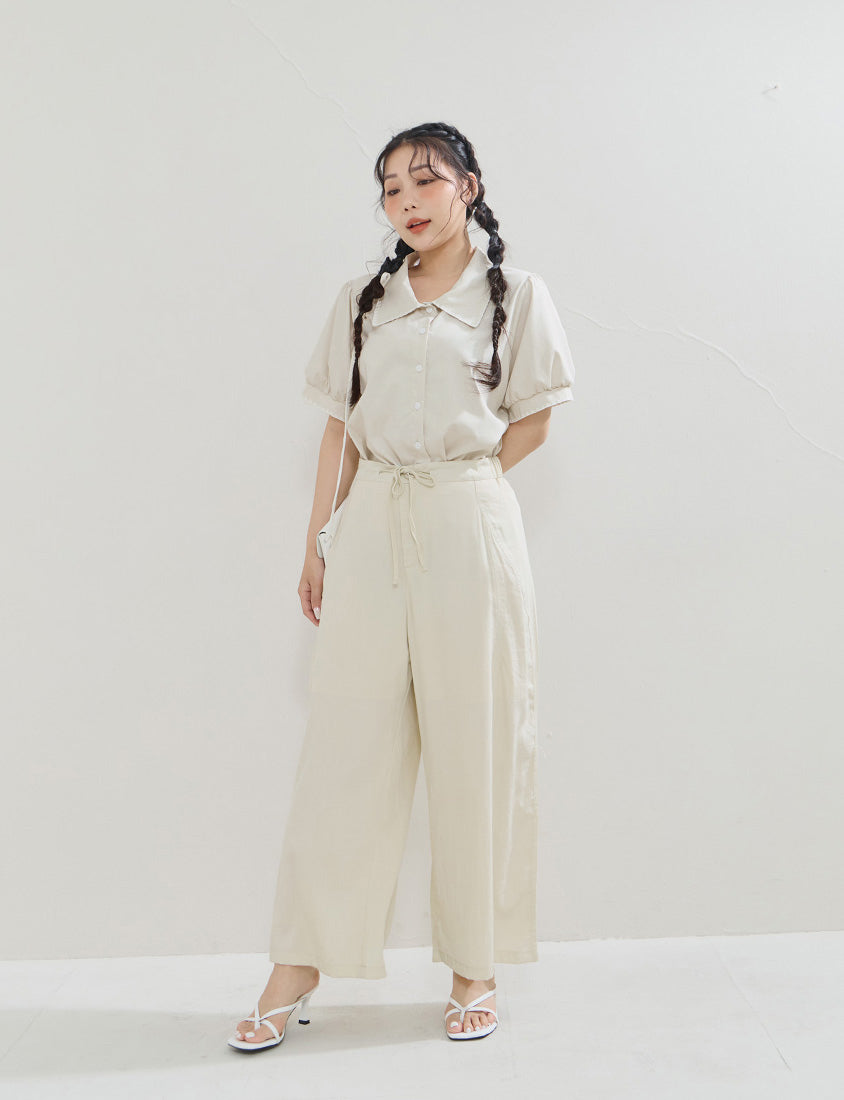 Lightweight Linen-Blend Plus Size Drawstring Pants