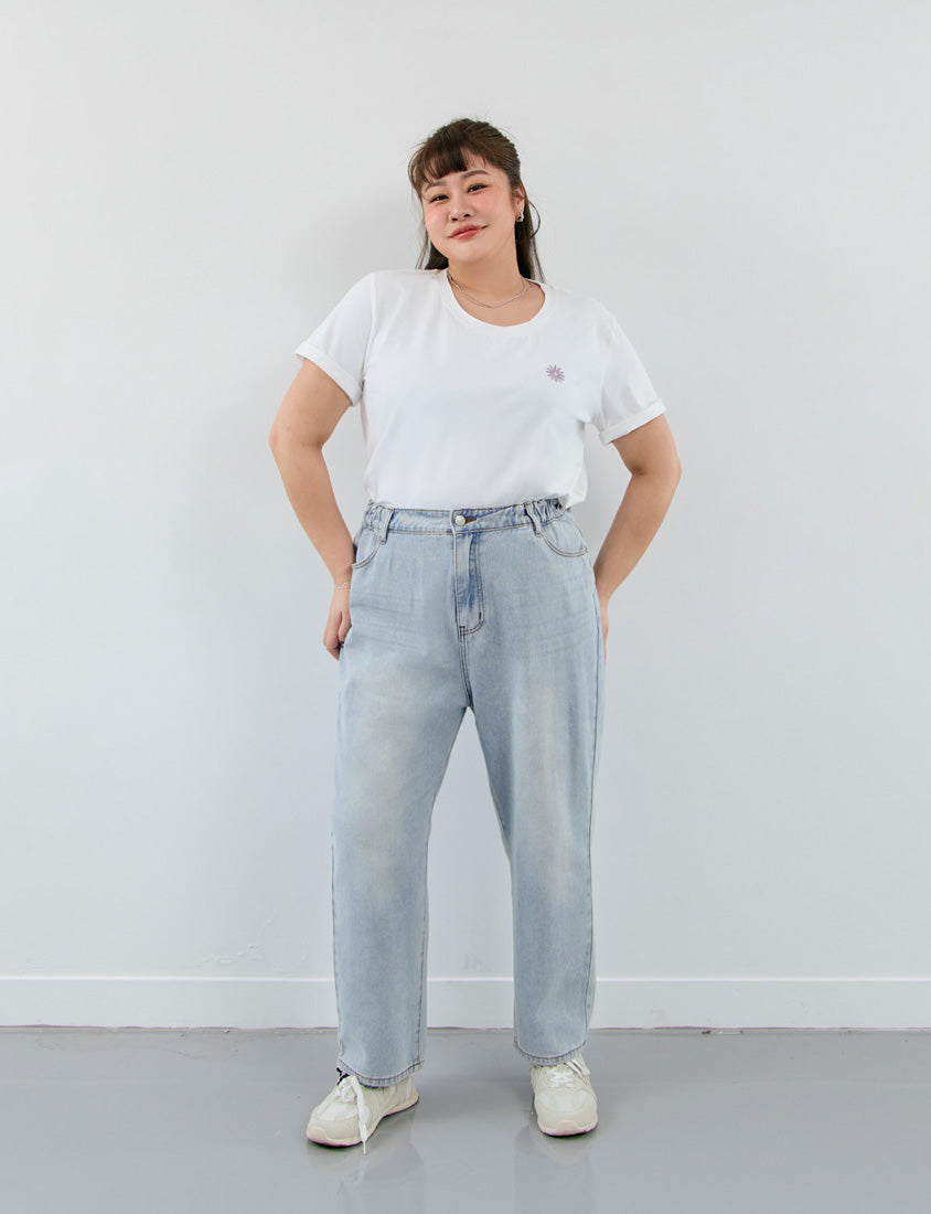 Heavyweight Floral Embroidery Plus Size Crewneck Tee
