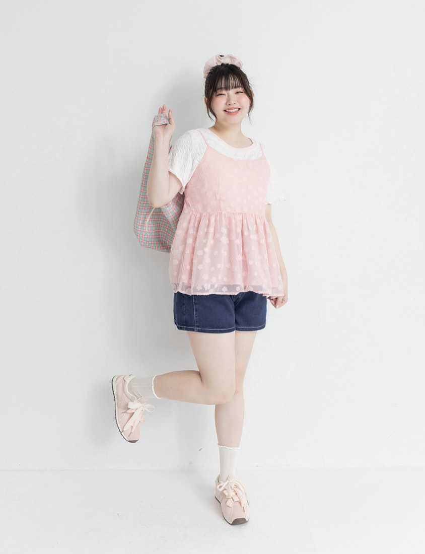 Japanese Floral Jacquard Strap Plus Size Cami Vest