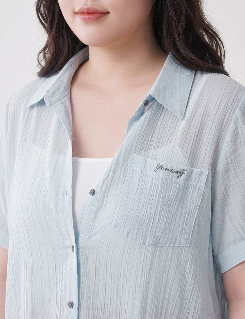 MISS. Lightweight Sheer Crinkle Plus Size Shirt