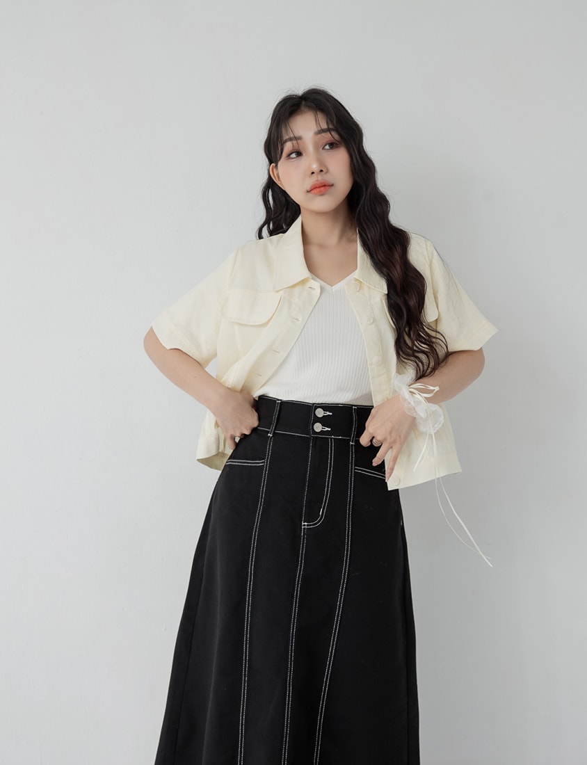 Spring Cotton Linen Stitch Plus Size Short Sleeve Shirt