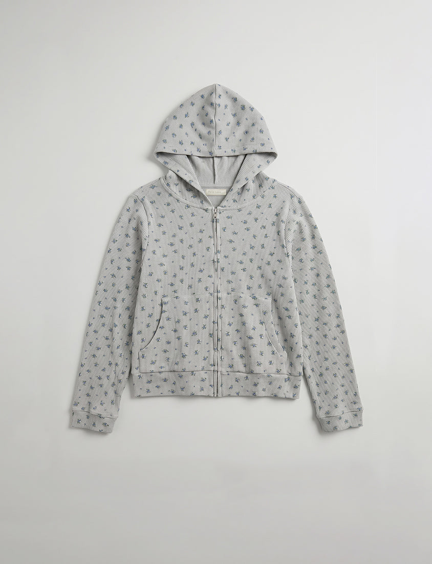 Sweet Floral Waffle Cropped Plus Size Hoodie