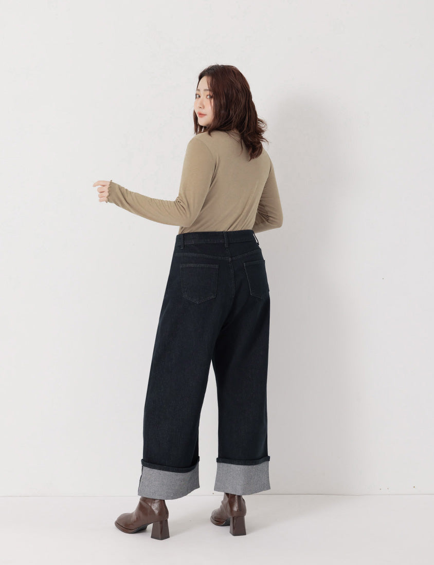 Sheer Tencel Wool Crew Neck Plus Size Long Sleeve Top
