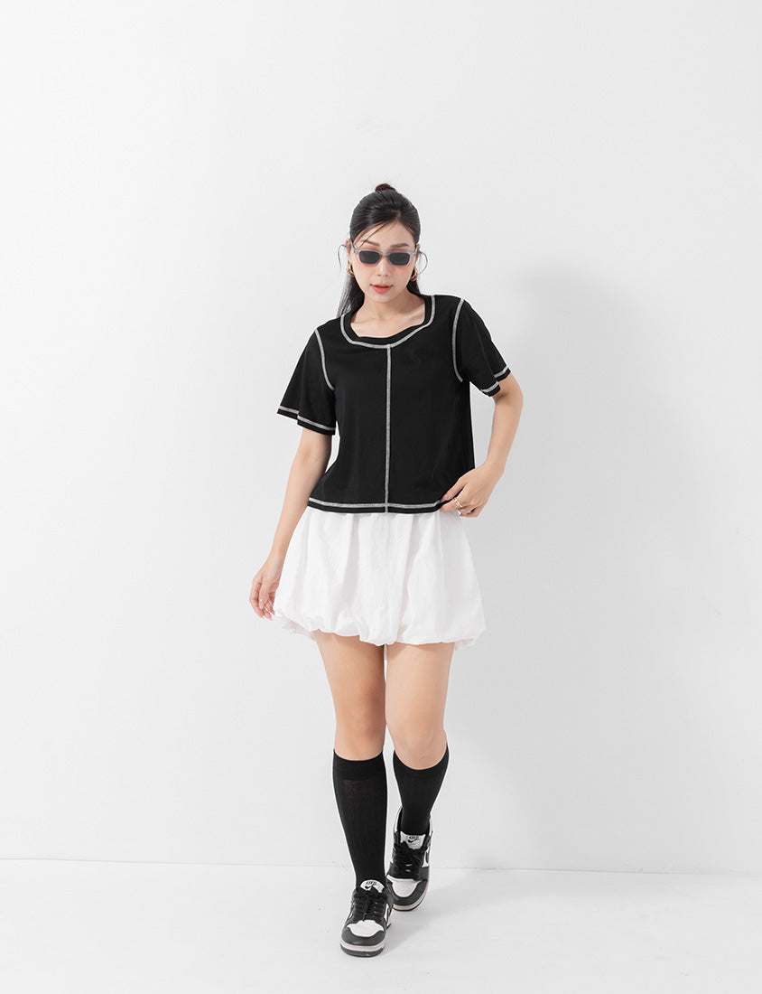 MUA! Cropped Contrast Stitch Short Sleeve Plus Size Tee