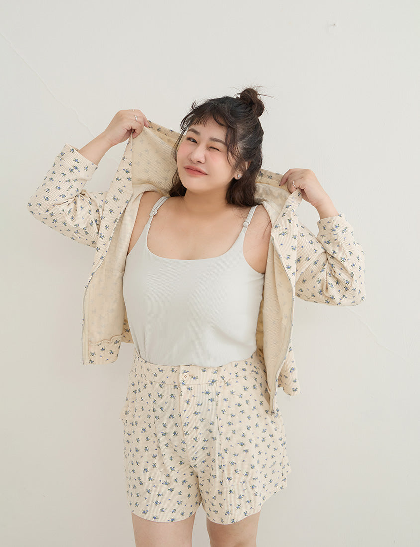 Sweet Floral Waffle Cropped Plus Size Hoodie