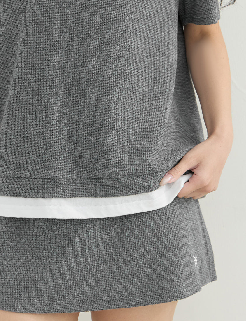 Waffle Knit Faux Two-Piece Plus Size Top