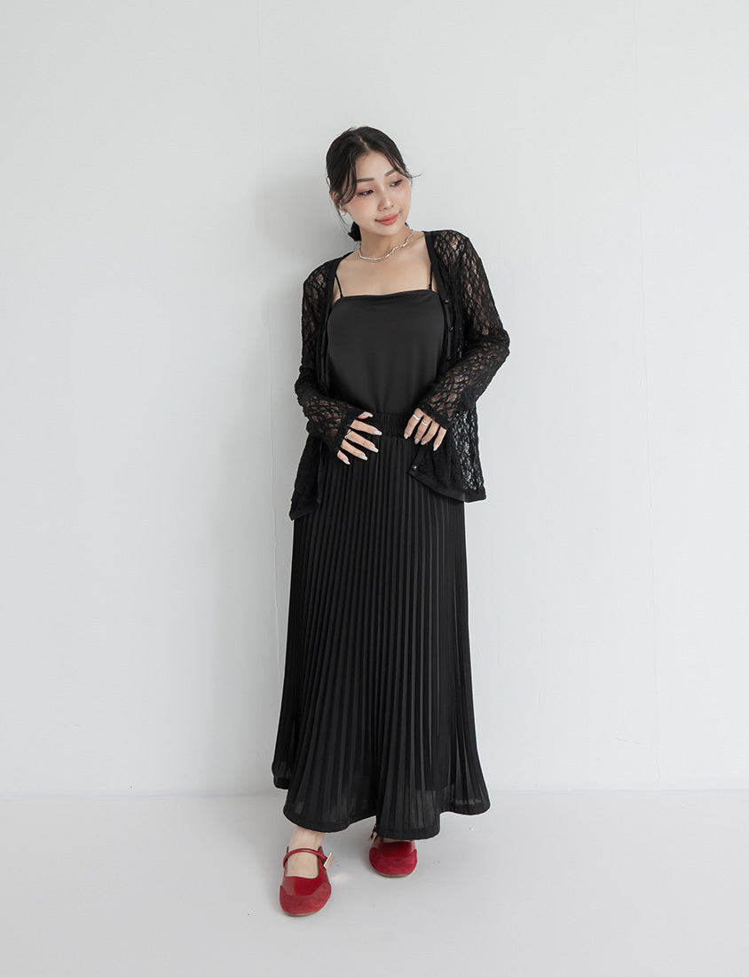Elegant Flowy Elastic Waist Pleated Plus Size Maxi Skirt