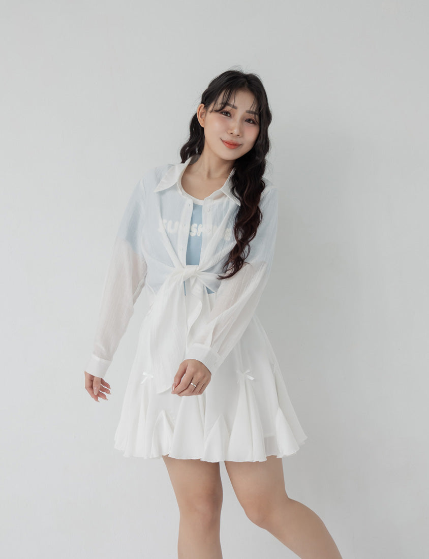 Tencel Silky Sheer Crinkle Tie-Front Plus Size Shirt