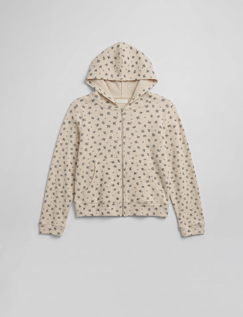Sweet Floral Waffle Cropped Plus Size Hoodie