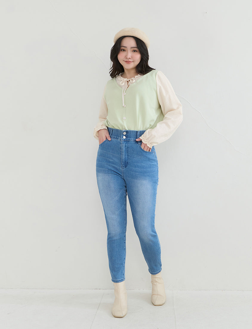 Romantic Ruffle Collar Faux Two Piece Plus Size Top