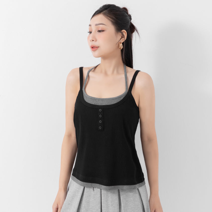 MUA! Contrast Faux Two Piece Button Front Plus Size Tank Top
