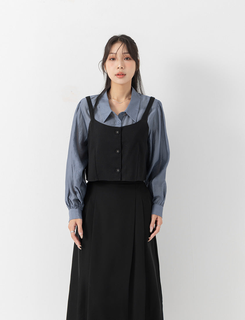 MISS. Elegant Heart Buckle Belt Pleated Plus Size Maxi Skirt