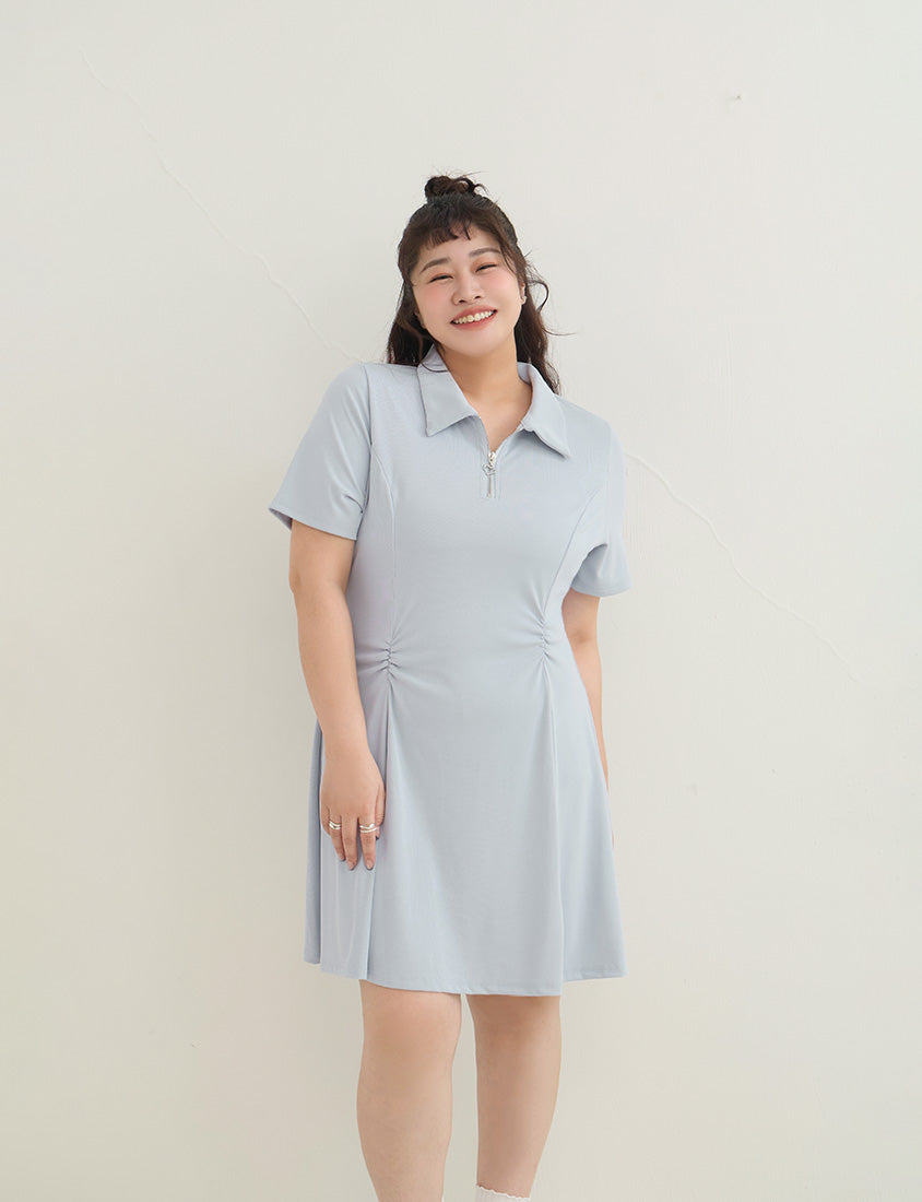 Waist-Defining Stretch Ribbed Plus Size Mini Dress