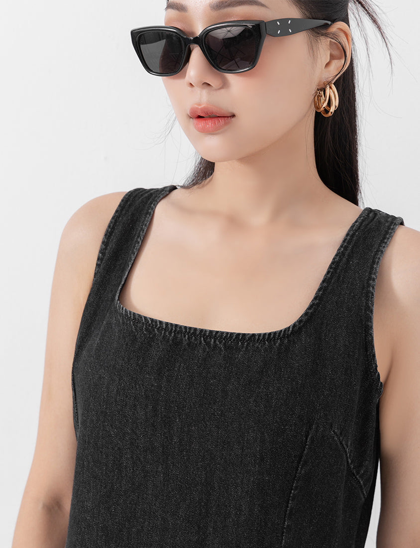 MUA! Asymmetrical Panel Slim Fit Denim Plus Size Dress