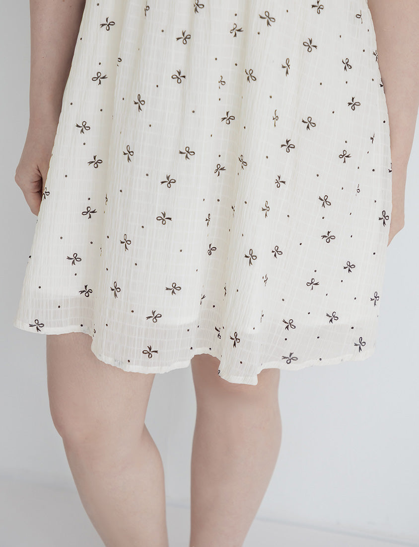 All-Over Bow Collared Plus Size Mini Dress