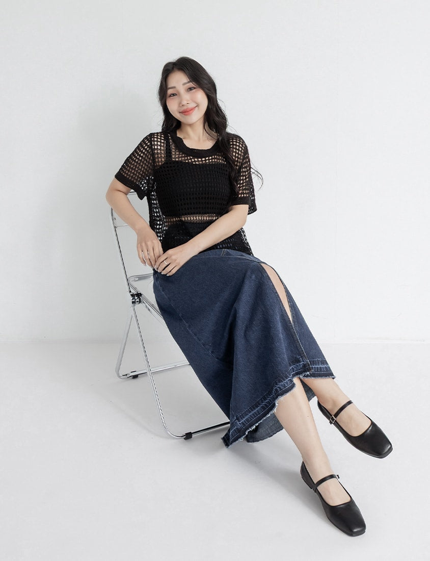 Summer Hollow Knit Short Sleeve Plus Size Top