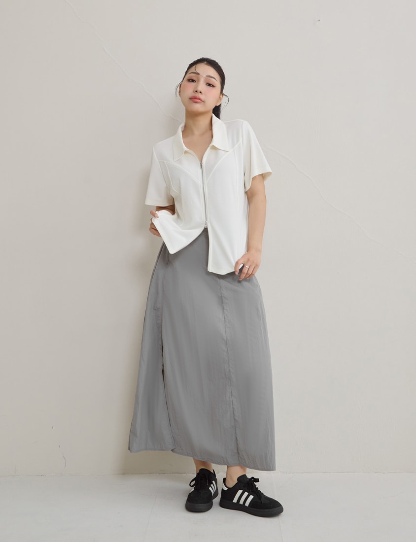 Lightweight Crinkle Utility Cargo Plus Size Maxi Skirt