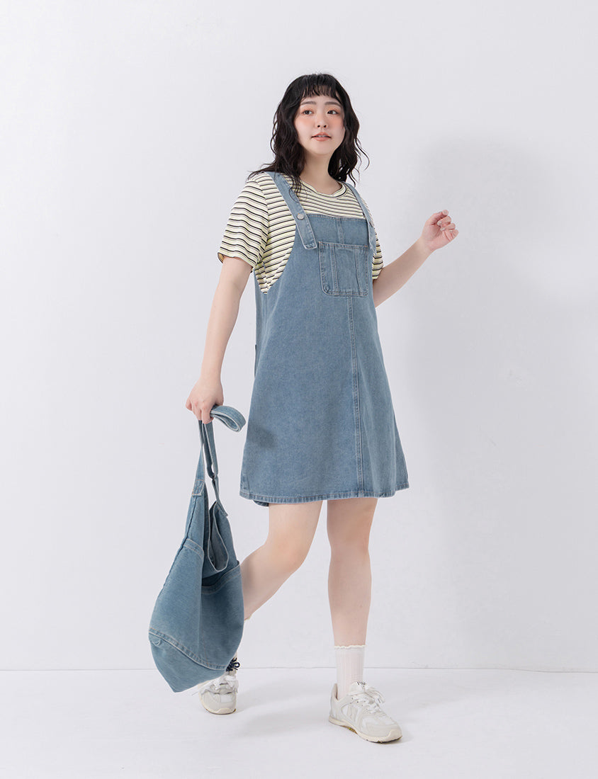 Stripe Faux Two Piece Denim Cami Plus Size Dress