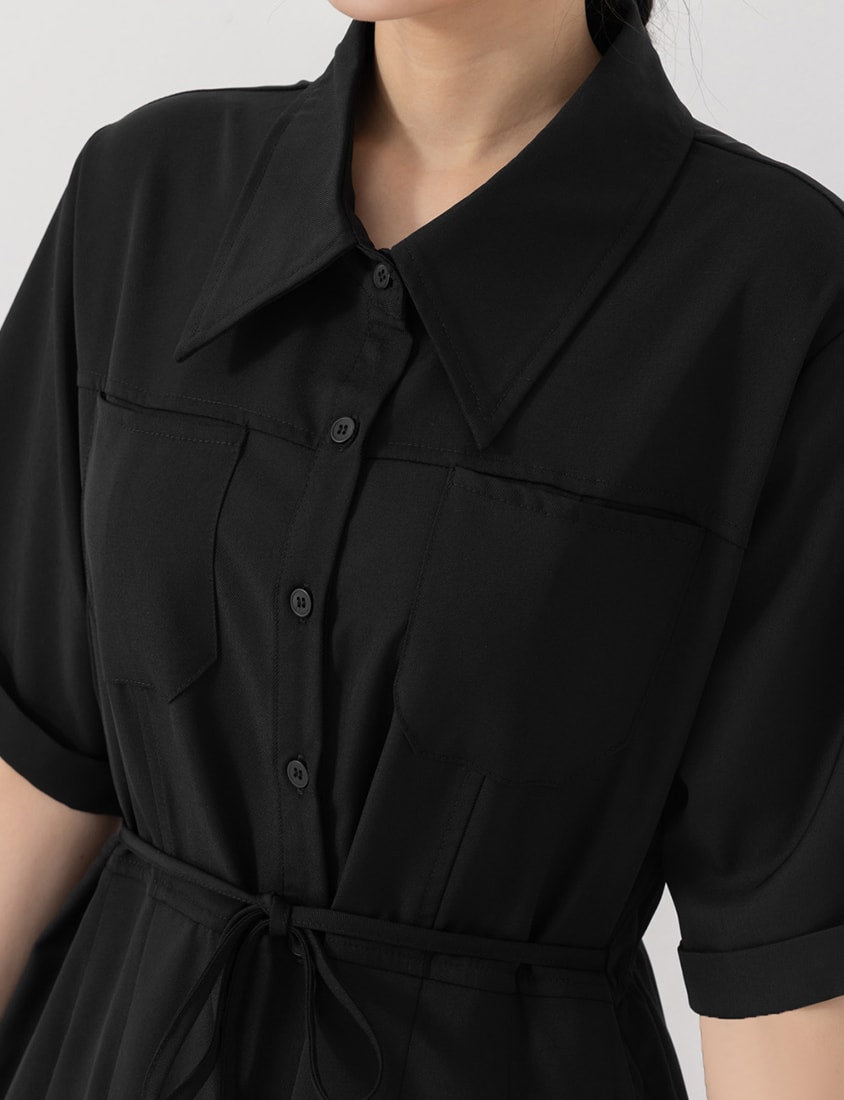 Vintage Japanese Style Button-Up Collar Plus Size Maxi Dress