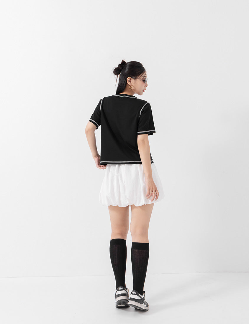MUA! Cropped Contrast Stitch Short Sleeve Plus Size Tee