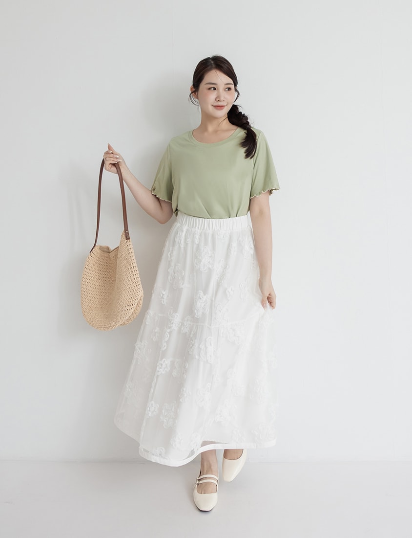 3D Floral Tiered Mesh Plus Size Maxi Skirt