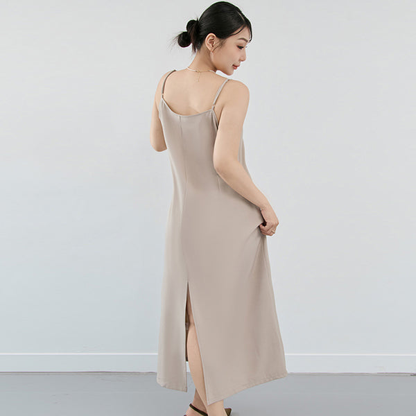 MISS. Korean Style Adjustable Strap Back Slit Plus Size Maxi Dress