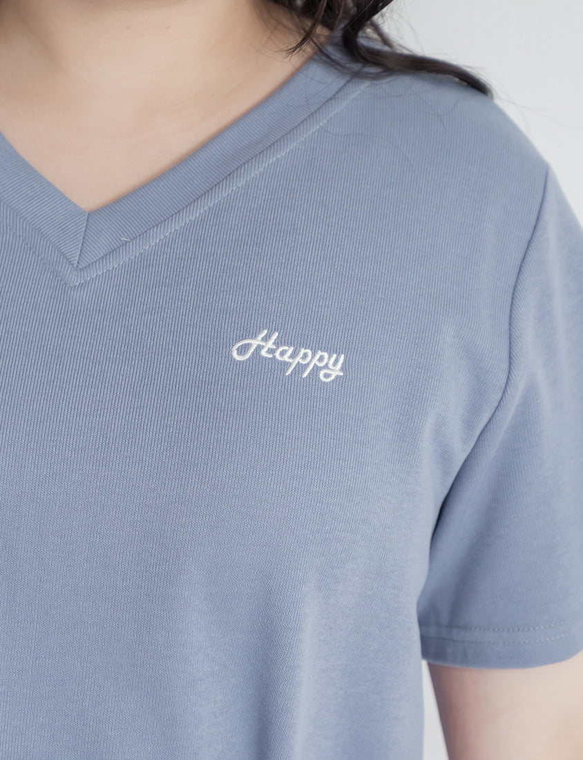 Soft Stretch Cotton Minimal Embroidered V-Neck Plus Size Tee