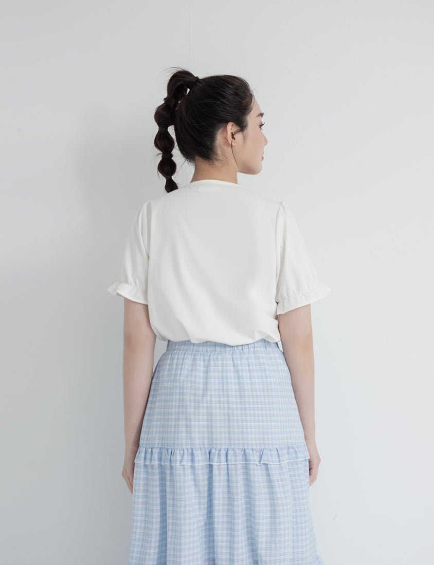 Cooling Tencel Silky Denim-Like Puff Sleeve Plus Size Shirt