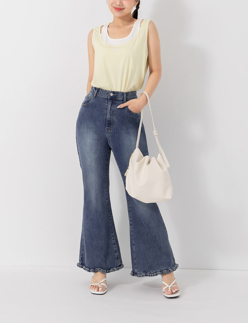 Stretch Ruffle Hem Plus Size Flared Jeans