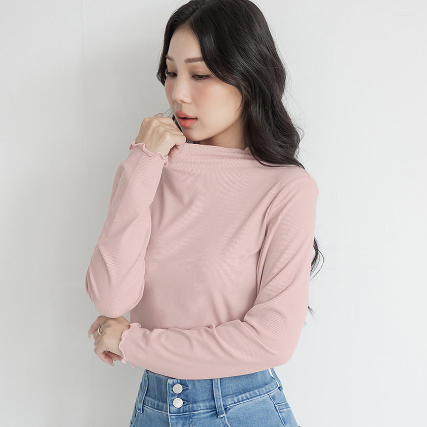Ribbed Lettuce Trim Mock Neck Plus Size Top