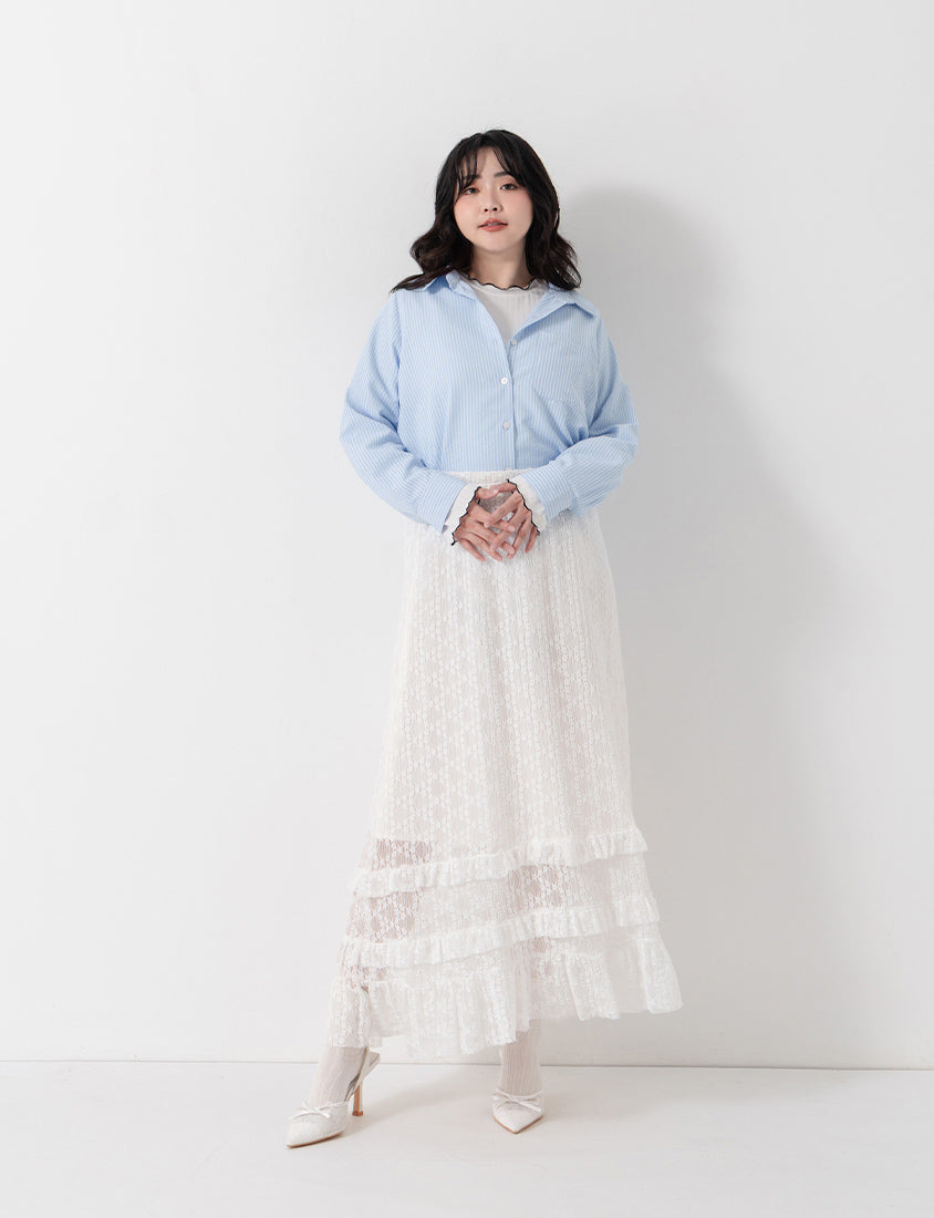 Romantic Floral Lace Tiered Plus Size Maxi Skirt