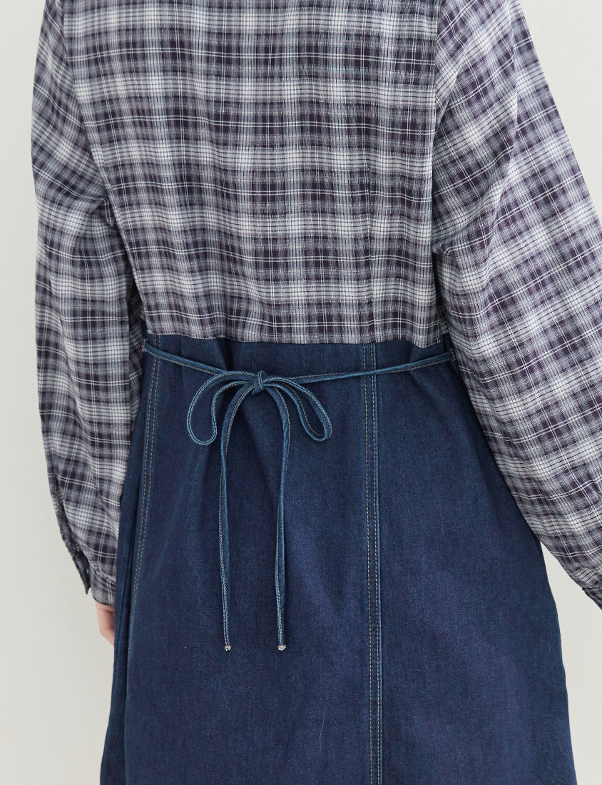 Vintage Plaid Faux Two-Piece Denim Plus Size Mini Dress