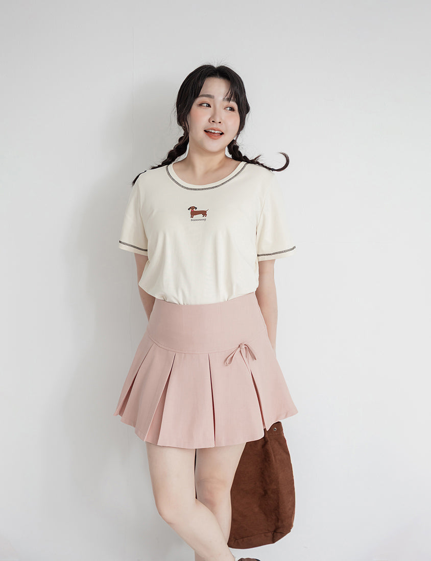 Sweet Bow Lace Pleated Plus Size Mini Skirt