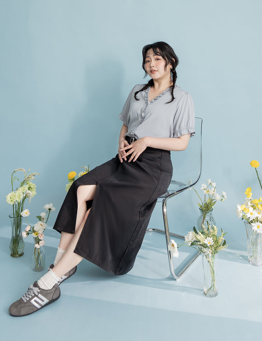 Lyocell Twill A-Line Plus Size Maxi Skirt (With Belt)