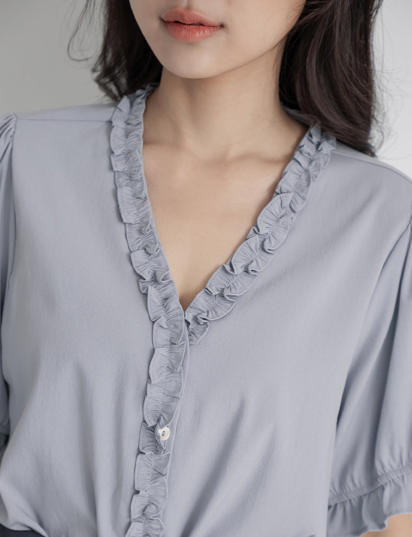 Romantic Ruffle V-Neck Short Sleeve Plus Size Blouse