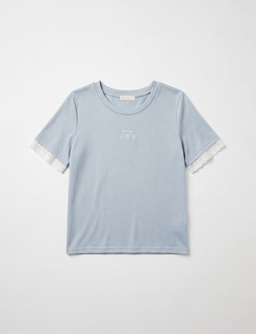 Lace Trim Floral Cloud Cotton Plus Size Tee