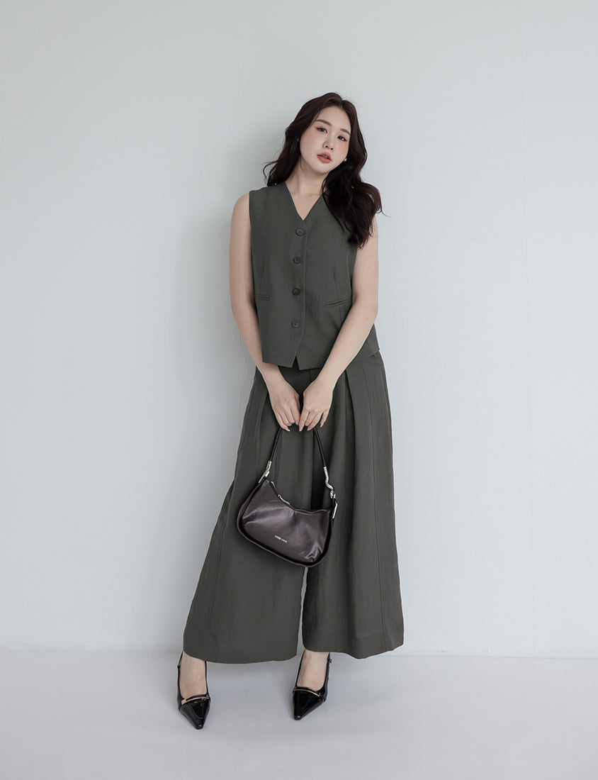 MISS. Tencel Linen Cropped Plus Size Tailored Pants