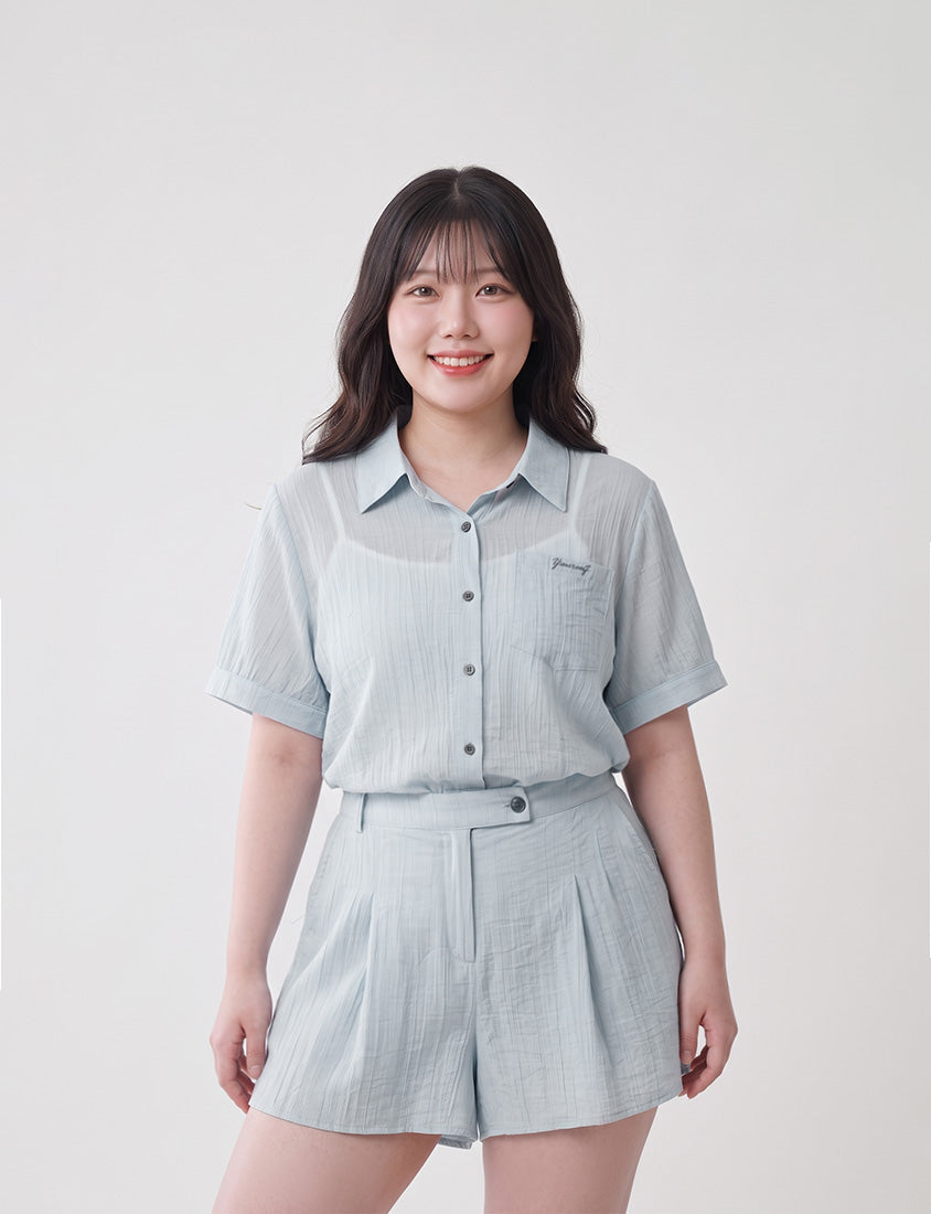 MISS. Lightweight Sheer Crinkle Plus Size Shirt