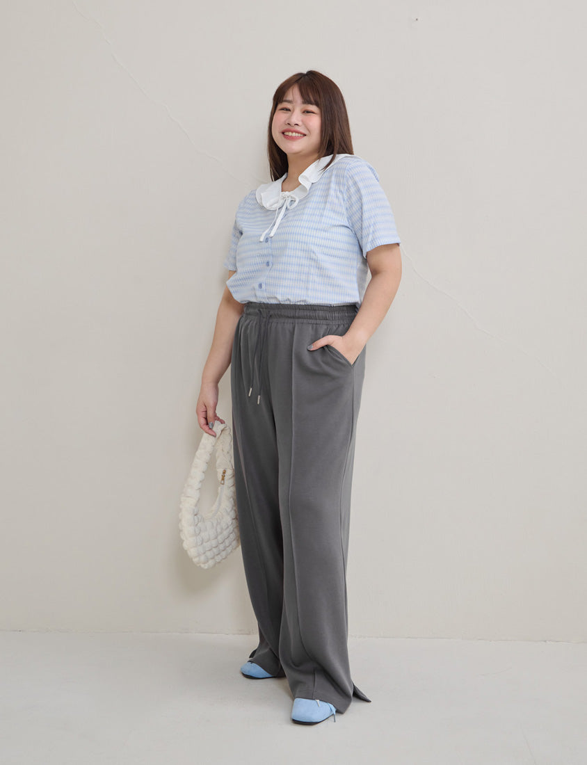 Instant Cool Cloud Cotton Stitch Slit Plus Size Wide Pants